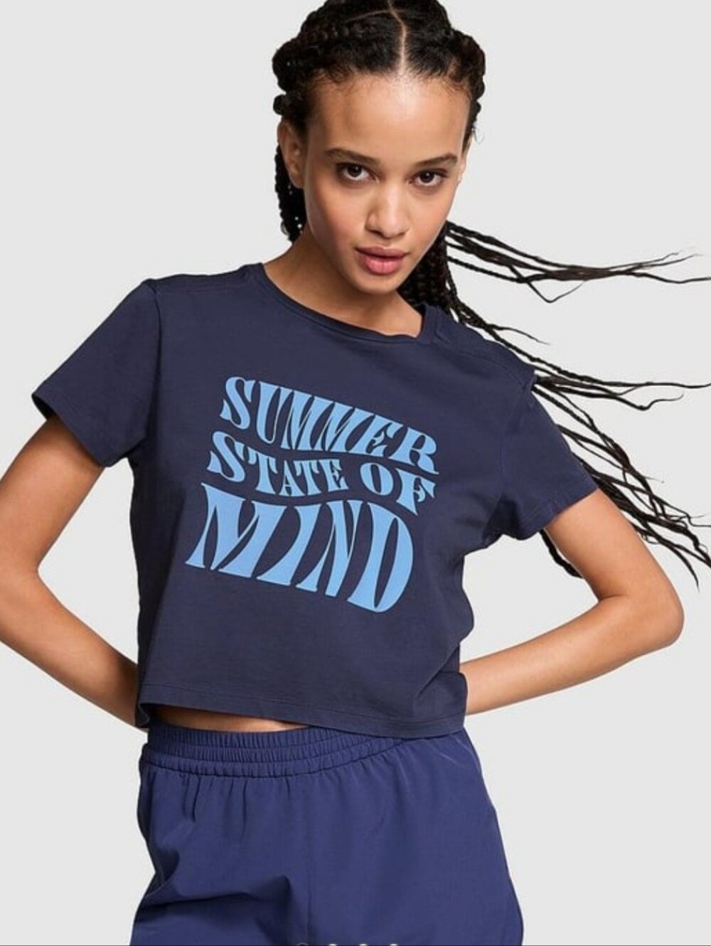 Victoria’s Secret PINK  Cropped T-Shirt – Navy Blue Size S